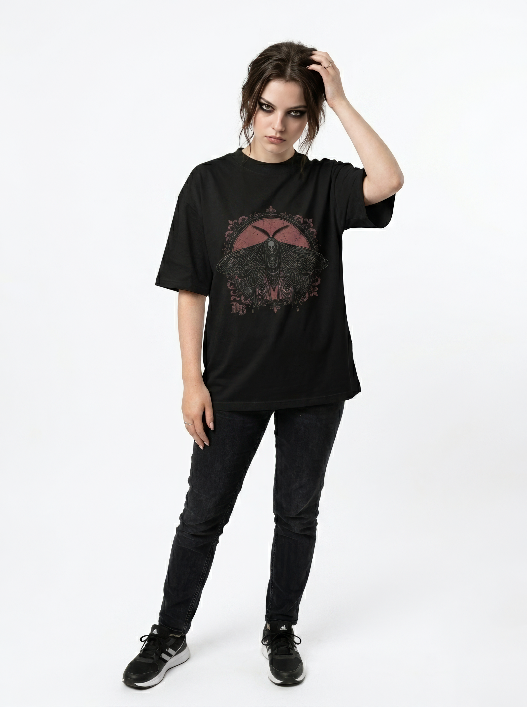 Butterfly Noir Unisex organic oversized high neck t-shirt