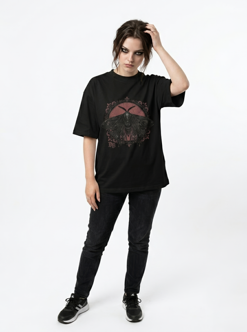 Butterfly Noir Unisex organic oversized high neck t-shirt
