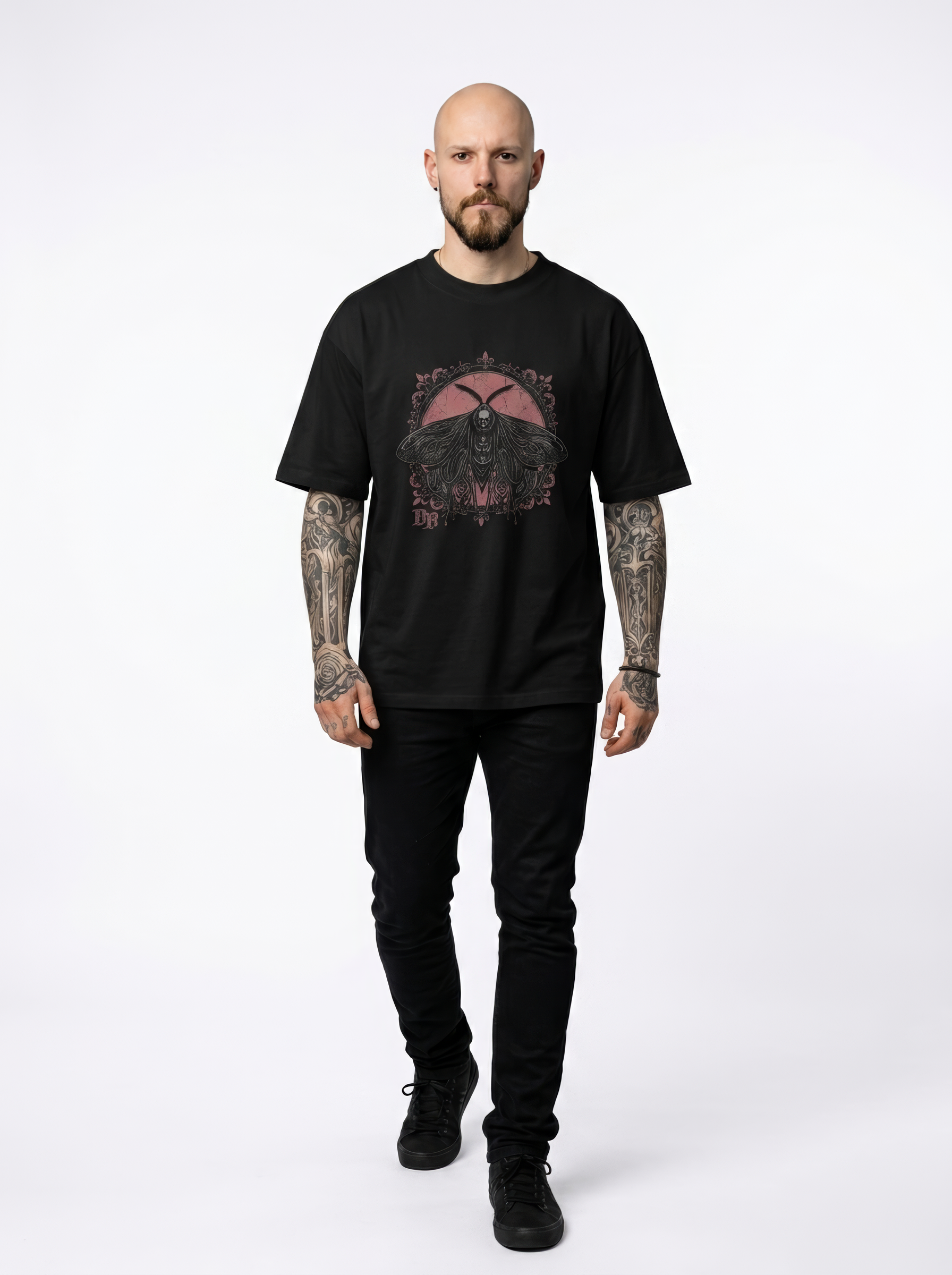 Butterfly Noir Unisex organic oversized high neck t-shirt